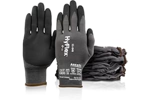 Ansell HyFlex 11-840 Gants de Travail Professionnels, Enduction Nitrile Résistante à l'Abrasion, Protection Industrielle Multiusage, Manutention et Mécanique, Noir, Taille XL (12 Paires)