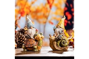 TERESA'S COLLECTIONS 2 szt Śmieszny krasnal ogrodowy na ślimakach i żółwiach Odporne na warunki atmosferyczne figurki ogrodowe 19 cm krasnal ogrodowy z żywicy syntetycznej