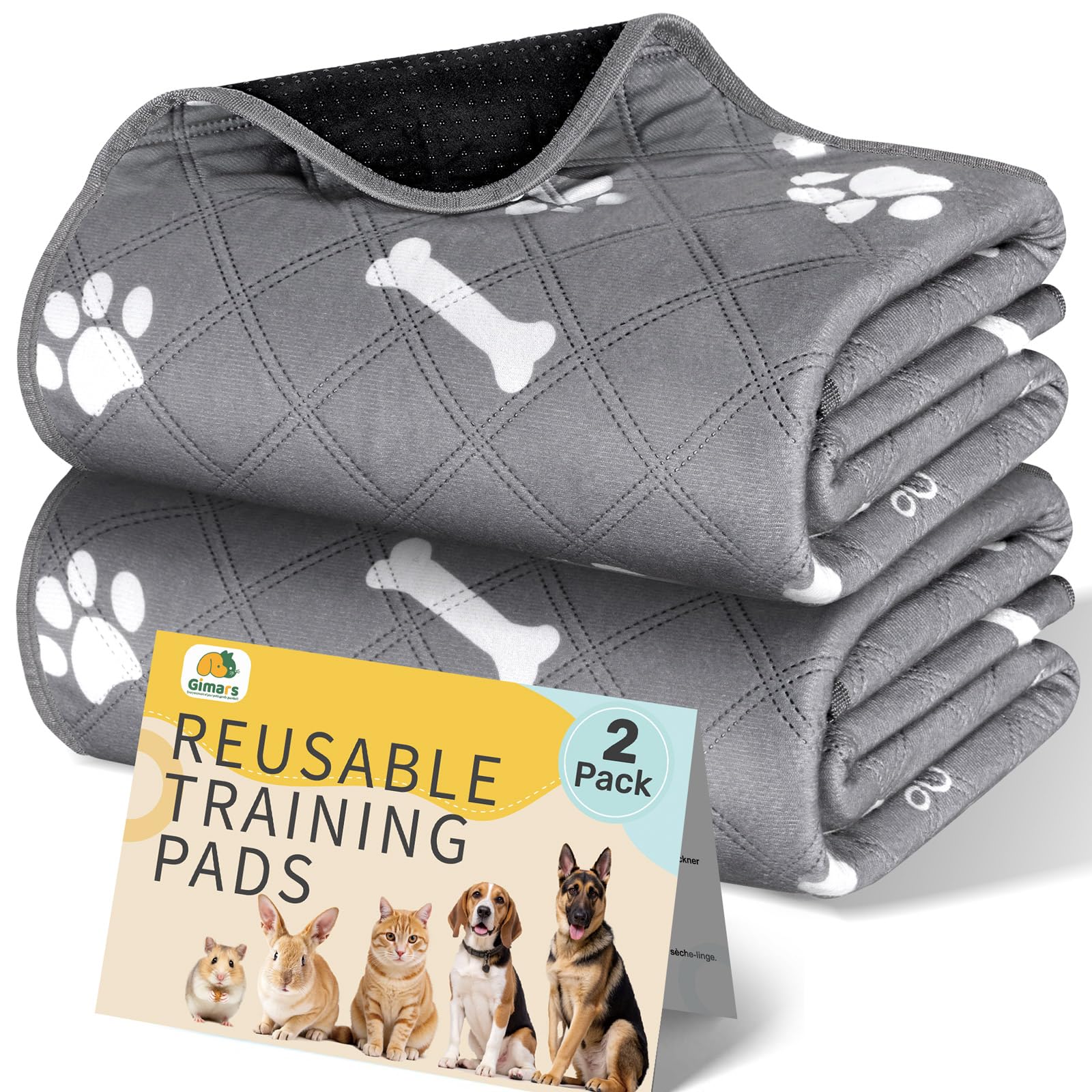 Gimars Almohadillas de Entrenamiento Reutilizables para Perros, 2 Piezas, Lavables, 60x50cm, Superabsorbentes, Antideslizantes, Impermeables, para Perros, Gatos, Conejos y Cobayas