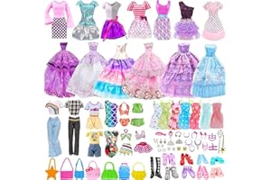 HEAWAA 44 pcs Vêtements & Accessoires de Poupée 2 Robes Chic 2 Robes de soirée 2 Tenues(Top+ Pantalons) 10 Mini Robes 3 Bikini 10 Paires Chaussures 15 Accessoires pour Poupée Fille de 11,5 Pouce