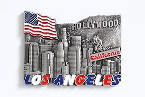 DESIGNO Aimant pour réfrigérateur en métal - souvenir de voyage idéal - plusieurs villes populaires au choix : Venise, Paris, Rome, Prague, Amsterdam, Barcelone, Dubai, etc. , Métal, Argent Los Angeles