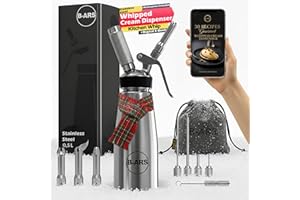 B-ARS Stainless Steel Whipped Cream Dispenser 500ML with Decorative Tips Needles Cleaning Brush Carry Bag and Ebook for Mousse Foams Sauces Toppings Ideal for Cooking Enthusiasts Home