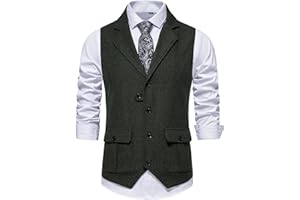 MAKINGDA Gilet da uomo senza maniche con scollo a V, formale, in tweed, classico, business, casual, per feste, matrimoni, con tasca