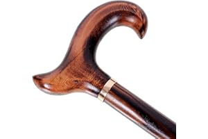 AR BRAND EST. 2021 Gents Handcrafted Scorched Handle Wooden Derby Cane With Collar Walking Stick Mens Ladies - 95cm (37")