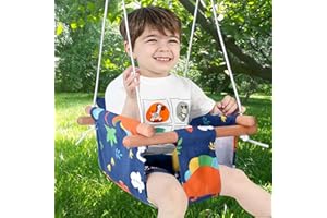 Holz Babyschaukel Set,Morwealth Kinderschaukel für Baby Kinder Schaukel mit Sicherheitsgurt Edelstahl Karabiner Weichen Kissen Längenverstellbaren CE Umwelt Stoff für Garten In- Outdoor