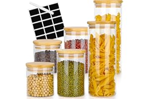 Otauoaea Tarros de Cristal con Tapa, Juego de 6 Botes de Cristal con Tapa de Bambú, Botes Hermeticos Cristal para Pasta, Cereales, Alubias, Té [2x 1000ml + 2x 600ml + 2x 400ml]