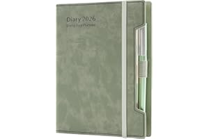 HOLDERZYI Agenda accademica 2026, formato A5, un giorno per pagina, agenda giornaliera 2026, 2026, da gennaio 2026 a dicembre 2026, agenda giornaliera con copertina rigida, penna, anello per penna, adesivi