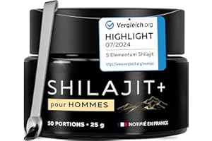 5 elementum Shilajit Pure Himalaya 25g – Résine de Shilajit avec Huile d’Onagre et 82 % d’Acide Fulvique | Mumijo Naturel Hautement Concentré | Complément Himalayen + Cuillère Doseuse 500 mg