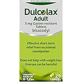 Dulcolax Adult - Constipation Relief Laxative 5mg Bisacodyl Gastro Resistant Tablets Tablets, 20 Count