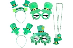 Bigqin 6Pcs St. Patrick's Day Accessories Set, 2 St. Patrick's Hat Headbands + 2 Irish Day Glasses + 2 St. Patrick's Day Necklace, St. Patrick's Day Decorations for Party Home Photo