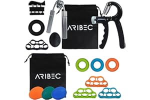 ARIBEC Hand Grip Set 15 Piezas para Antebrazo Ejercitar, Fortalecedor de Agarre Ajustable 10–70 kg con bolsa, Pelota Antiestres Adultos, Ejercitador de Manos, Gimnasio en Casa, Calistenia, Escalada