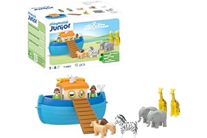 Playmobil 71681 Junior : Arche de Noé transportable - Comprenant Une Rampe et 5 Paires d'animaux - Jouet fabriqué à partir de matière d'origine végétale - Dès 12 Mois