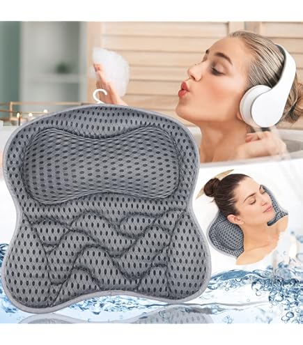 Cuscino Per Vasca Da Bagno Con Ventose - Poggiatesta Cervicale - Tecnologia 4D Air Mesh Grigio - Foto 8