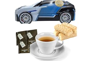 ACL STORES Tea and Biscuit Tin Gift Set - Biscuit Tin with Scottish Shortbread Biscuit Inside and Tea Bags - Fathers Day Gift, Granddad, Uncle, Dad, Boyfriend Birthday Gift for Him - Rally Motorsport Car 150g