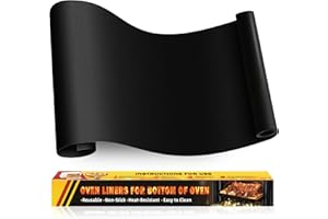 OAZ Rivestimento per Forno Antiaderente Teflon, Tappetino per Forno Riutilizzabile, Tappetini Forno di Grandi Dimensioni, Adatto per la Maggior Parte dei Forni (43×190 cm, Nero)
