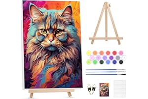 GHHKUD Paint by Number Kits for Adult, DIY Oil Painting Kit for Kids or Beginner with Framed Canvas&Wooden Easel, Painting by Numbers Cat Animals Drawing Paintwork Crafts for Decor-12x16inch
