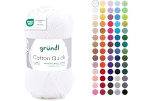 Gründl Laine Cotton Quick uni Fils à tricoter et à crocheter (100 % coton), 1 pelote à 50 g / 125 m, blanc