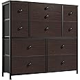 REAHOME 11 Drawer Dresser for Bedroom Faux Leather Chest of Drawers Fabric Dresser with Wooden Top Storage Organizer Unit for Living Room Hallway Entryway Closets (Rustic Brown)
