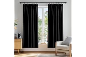 Deconovo Cortinas Opacas Térmicas Aislantes para Ventanas de Habiatción con Doradillas 2 Piezas 107 x 213 cm Negro