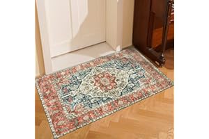 ‎CHOSHOME CHOSHOME Waschbarer Teppich Schlafzimmer Vintage Kurzflor Teppich Wohnzimmer rutschfest Teppich Läufer 60x110CM Vintage Teppich Outdoor Teppich Mit Orient Design Teppich Klein Innen Teppich Orange