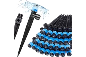 Carpathen 30pcs Drip Irrigation Emitters - 1/4" Drip Irrigation System Push-to-Connect - Adjustable 360 Degree Drip Emitters Vortex on 6" Sturdy Stake - Irrigation Drippers for Garden Watering System
