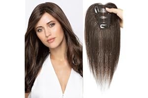 GULALUUK Hair Toppers for Women Real Human Hair Toppers Hair Pieces for Women with Thinning Hair Human Hair Toppers 10 Inch Hair Topper for Thinning Hair Human Hair Top Hairpieces human hair Dark Ash Brown
