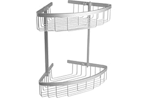 TATAY Estanteria Ducha Esquina Aluminio 2 Alturas | Incluye Tornillos | Compatible Sistema Sin Taladro (Quick Fix) | Resiste Humedad y Corrosión | Moderno | Fácil Drenaje | 22 x 22 x 32cm - Modelo Ice