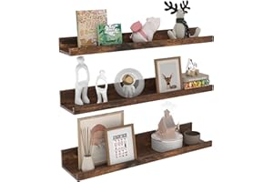 EXYGLO Mensola da Muro 60 cm, Mensola Galleggiante in Legno MDF Marrone Rustico, Salvaspazio per Camera da letto, Soggiorno, Ufficio e Cucina, Set da 3