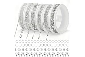 OCCOUMR 14m 6 Rollen Gliederkette Gold, Gliederkette Meterware, Schmuckherstellung Zubehör mit Ringen und Karabinerverschlüssen und U Ringen, Schmuck Machen Kette für DIY Halsketten Armbänder (Silber)