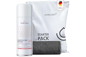 ONELIQIT® Starter Pack Kaminscheibenreiniger 300ml inkl. premium Microfasertuch 40x40 in schwarz, Kaminglasreiniger extra stark für die effektive Beseitigung von Verbrennungsrückständen