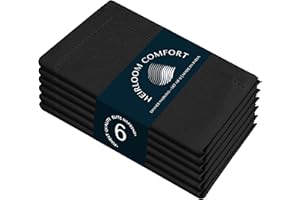 HEIRLOOM COMFORT Hemstitch Cloth Napkins 6 Pack, 100% Cotton, 45x45 cm, Mitered Edges, Soft, Washable Napkins, Perfect for Hotels, Restaurants, Lunch, Weddings, Events, Parties, Everyday Use, Black