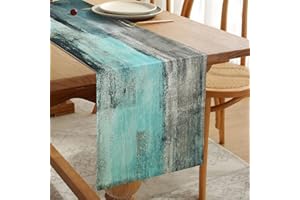 Hanrunsi Runner da Tavola in Lino Verde Acqua Runner da Tavola Boho a Doppio Strato Addensato Panno Decorativo Turchese Blu e Grigio per Tavolino da Caffè, Feste, Matrimoni 33 cm x 183 cm