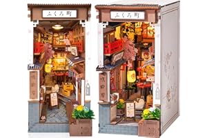 ROBOTIME Zestawy do zakamarków dla dorosłych Sakura Wine Alley, DIY Booknook ze światłami, zestaw do samodzielnego wykonania miniaturowy domek dla lalek, drewniane puzzle, podpórka na książki