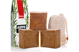‎NATURA GERMANIA Natura Germania Aleppo Seife 3x je ca. 200 gr (600 gr) 100% Olivenöl + Sisal Seifensäckchen | - Haarseife, Naturseife, Duschseife | Handarbeit + Vegan