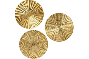 Hollyone 12" Gold Wall Décor Pack of 3 Metal Starbursts Radial Plate Wall Art Modern Accent Hanging Wall Decorations For Home Office Bedroom Or Living Room Wall Sculptures