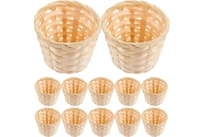 NUOBESTY 12pcs Mini Cesta Tejida Cestas de Mimbre Pequeñas Cestas de Almacenamiento De Ratán En Miniatura Contenedores Redondos De Escritorio para Decoración de Manualidades de Favores de