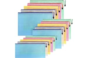 FYY Funda para documentos A4 + A5 + A6, 15 unidades (5 unidades cada uno) con cremallera, bolsillo de malla de plástico con cremallera, para oficina escolar, cosméticos, bolsas de color