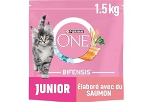 PURINA ONE | BIFENSIS | Chaton jusqu'à 12 Mois et Chattes en Gestation | Croquettes | Aide au développement sain des Fonctions vitales du Chat| Au Saumon | Sac| 1,5Kg