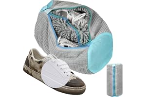 WINWJ Schuhwaschbeutel Waschmaschine mit Zwei Fächern, Wäschesack für Sneaker & Turnschuhe, Wiederverwendbarer Waschbeutel Schuhe, 360°Reinigungsflaum, Schützt Waschmaschine & Schuhe