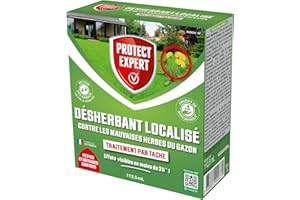 PROTECT EXPERT Désherbant Concentré Localisé Contre Les Mauvaises Herbes Du Gazon - 112,5ml - Soit 50 m² - Non Sélectif - Bidon Doseur DG100