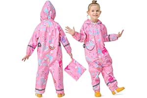 Domueay Imperméable Enfants Filles Combinaison de Pluie Respirant Léger Vetement de Pluie avec Capuche Zip Vêtements Imperméables pour Enfants Bebe 1-9 Ans