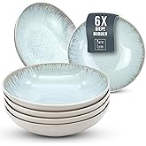 MÄSER 935130 Serie Teona, 4er Suppenteller Set mit grün-brauner Reaktivglasur, 4 große tiefe Teller für Pasta und Suppen aus Keramik in modern dezenter Coupe-Form, Steinzeug
