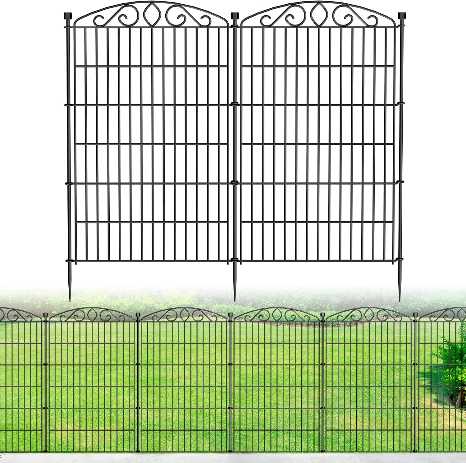 12 Panel No Dig Decorative Garden Fence - 107cm H x 7.8 m L, Tall Animal Barrier for Dogs Rabbits, Rustproof Metal Wire Panels for Yard, Patio, and Outdoor Border Use