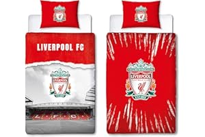 LIVERPOOL F.C. Character World Oficjalny zestaw poszewek na kołdrę Liverpool FC, wzór Walk Alone, czerwona, dwustronna, dwustronna, na stadion piłkarski, oficjalny produkt, w tym pasująca poszewka na poduszkę