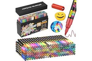 NICETY 136 Couleurs Feutres Acryliques – Marqueurs Peinture Acrylique Pointe Extra-Fine 0,7mm pour Pierre, Verre, Bois, Céramique, Métal & Papier - Paint Markers