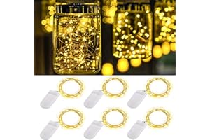 ooklee® Starry Fairy Lights Battery Operated, 6-Pack 2m 20 LED Copper Wire Bottle Light, Firefly String Decorative Lighting for Home Table Party Wedding Indoor Jar Garden Christmas Decor(Warm White)