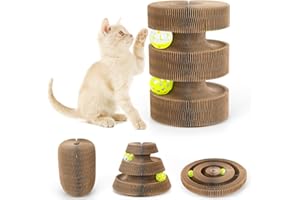 EXTFANS Griffoir pour Chats Carton - Grattoir Multi-Formes Pliant, Jouet Interactif avec Cloche Dérouvable, Stimule l'Instinct de Chasse Félins, Adapté à Tous Les Âges de Chats (3)