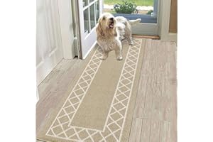 SHACOS Beige Runner Rug - 50 x 150 cm Non Slip, Washable Entrance Carpet Rug for Kitchen, Entryway