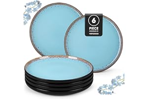 vancasso Amber Dinner Plates Set of 6, 10.5in Ceramic Plate, Microwave and Dishwasher Safe, Scratch Resistant and Lead-Free, Unique Handmade Dessert Plate for Kitchen and Entertaining(Blue)