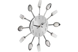 Relaxdays väggklocka, köksklocka med sked och gaffel, 31 cm i diameter, metall, batteridriven, tystgående